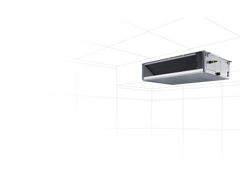 abstrakte skizzenartige 3D-Grafik von einem Raum mit dem Kanaleinbaugerät MSP NASA in der Decke